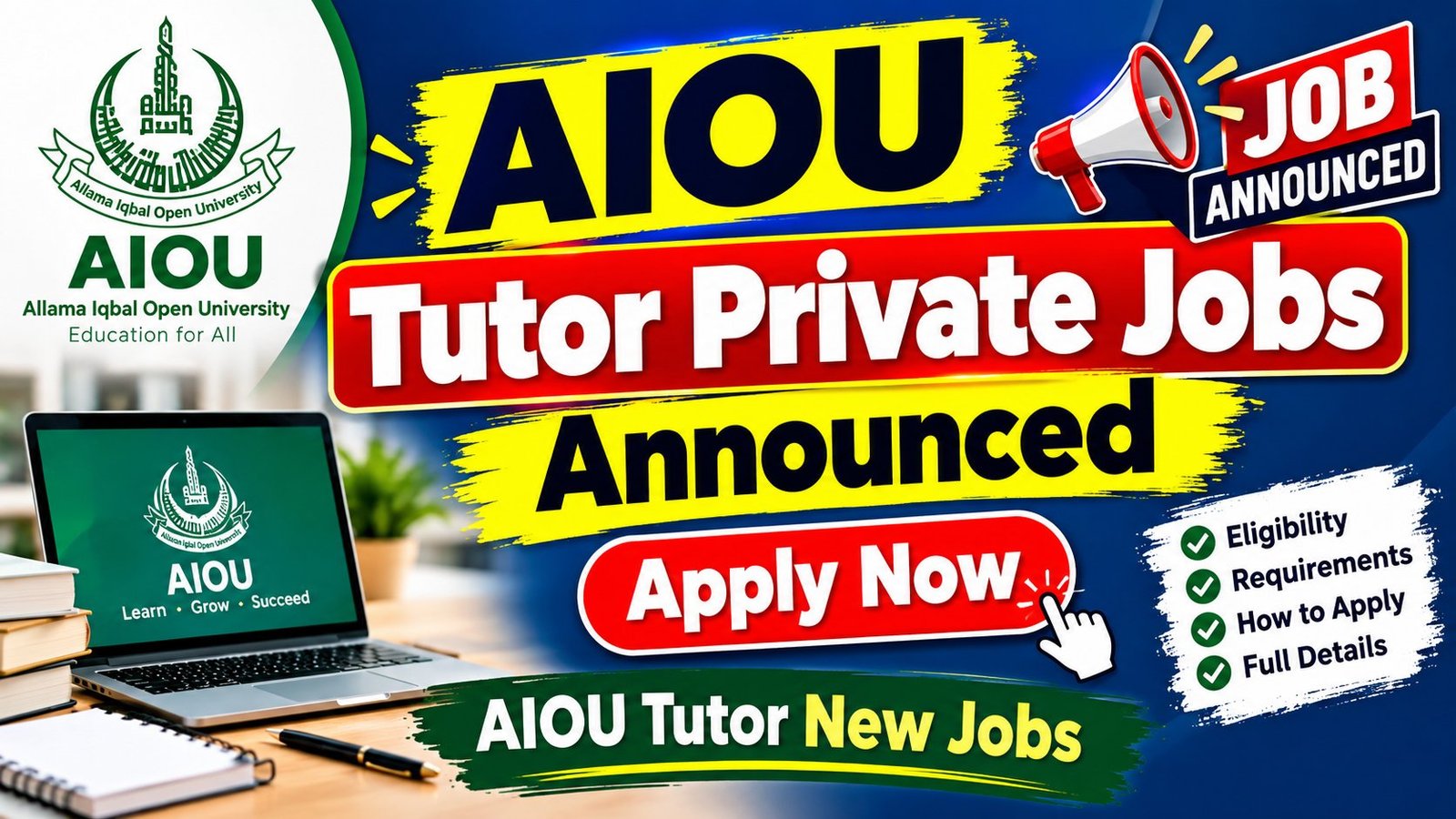 AIOU Tutor Private Jobs Announced Apply Now